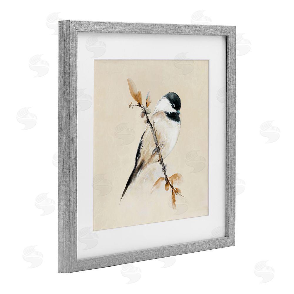 Sundance Graphics Muted Watercolor Chickadee Gray Framed Print Under Glass Wall Art