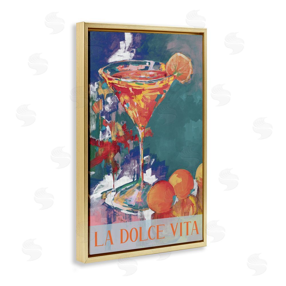 Sundance Graphics Citrus Cocktail on Blue Gold Floating Frame Canvas Wall Art Print