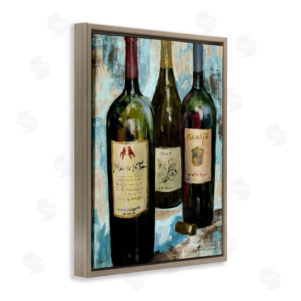 Sundance Graphics Labeled Wine Bottle Trio Brown Floating Frame Canvas Wall Art Print