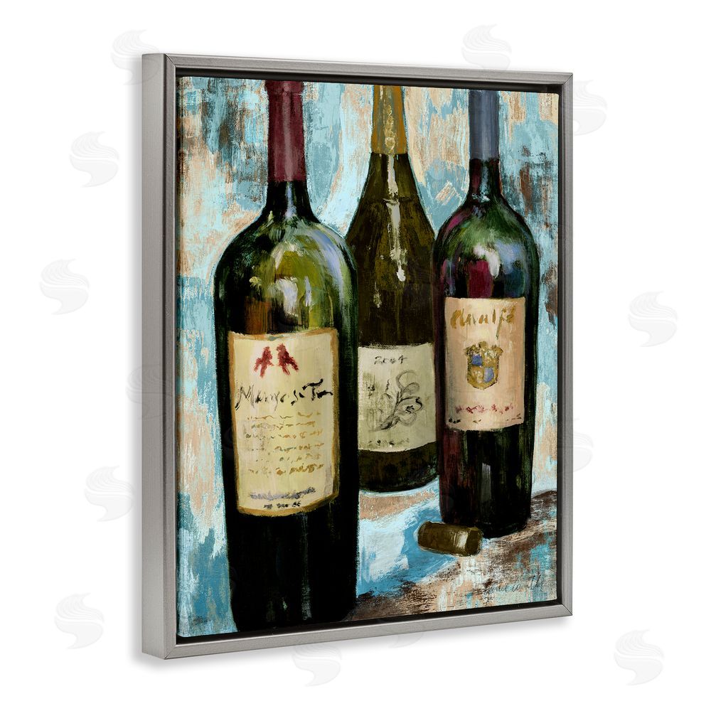 Sundance Graphics Labeled Wine Bottle Trio Gray Floating Frame Canvas Wall Art Print