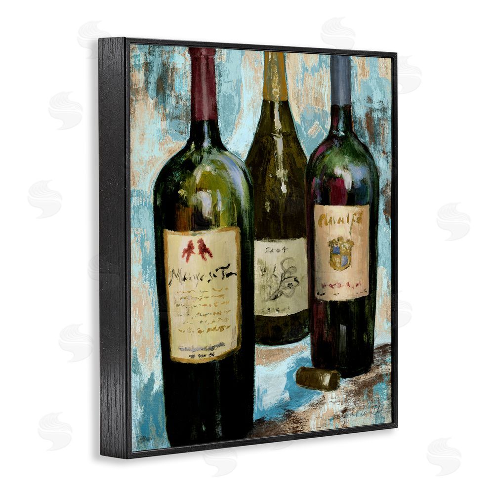 Sundance Graphics Labeled Wine Bottle Trio Black Framed Giclee Wall Art Print