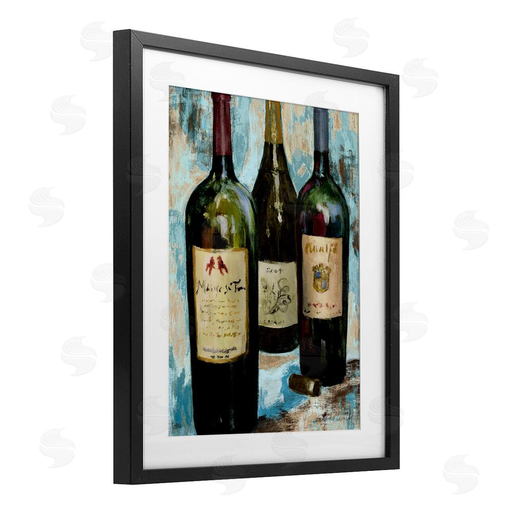 Sundance Graphics Labeled Wine Bottle Trio Black Framed Print Under Glass Wall Art