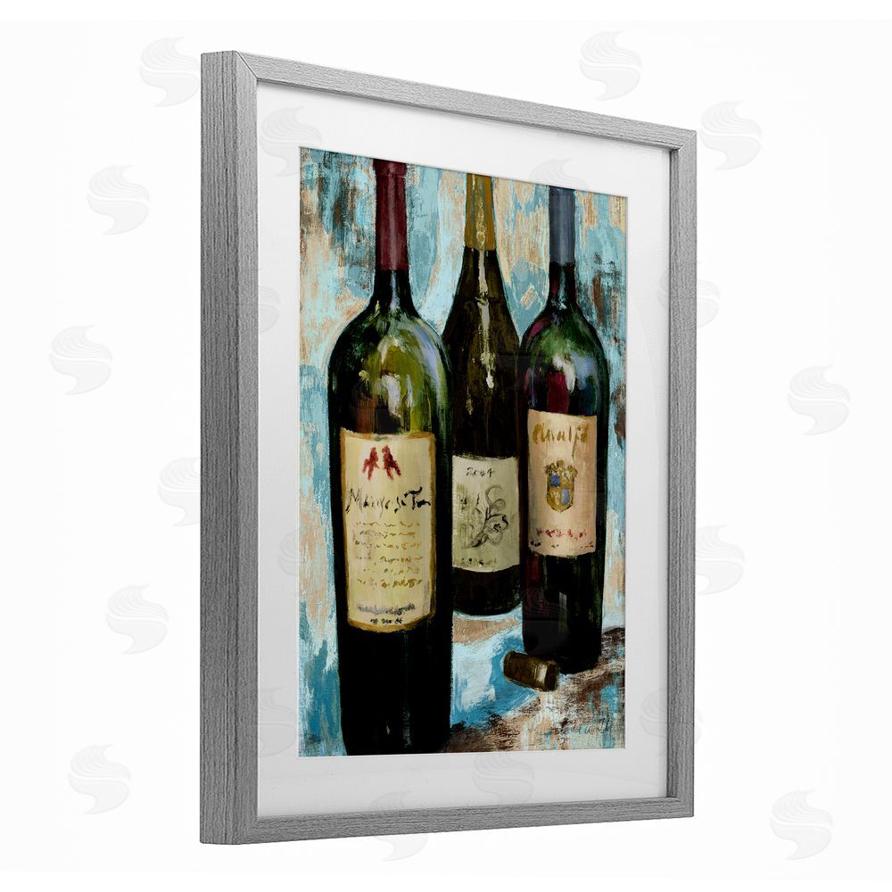 Sundance Graphics Labeled Wine Bottle Trio Gray Framed Print Under Glass Wall Art