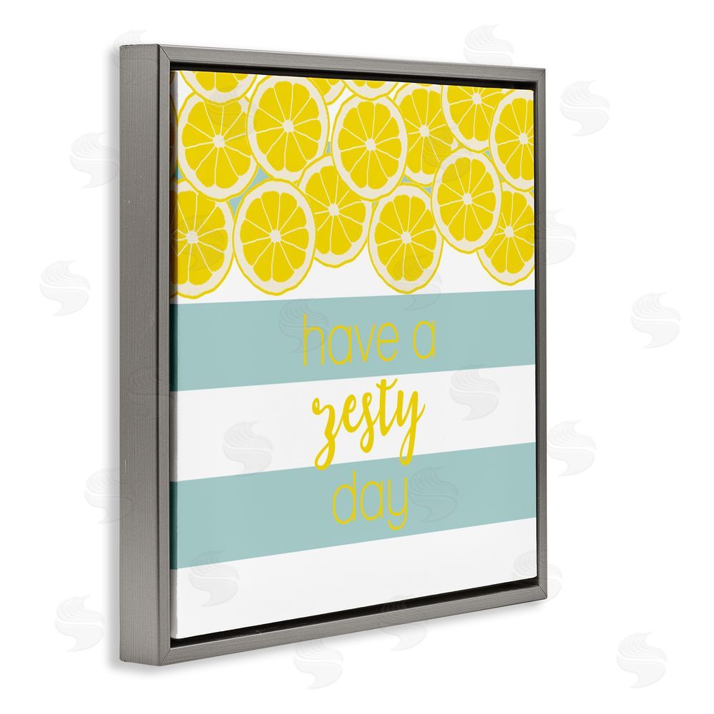 Sundance Graphics Zesty Citrus with Stripes Gray Floating Frame Canvas Wall Art Print