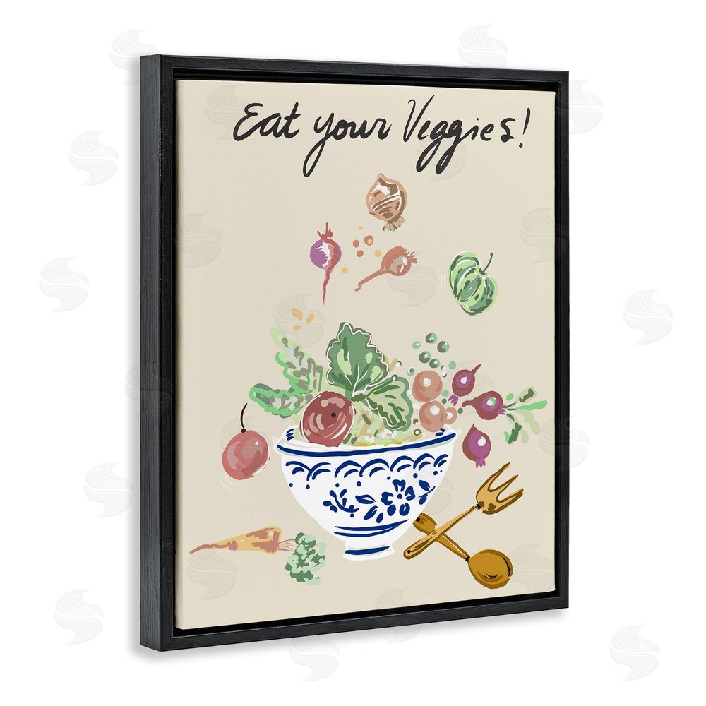 Sundance Graphics Eat Your Veggies Bowl Black Floating Frame Canvas Wall Art Print