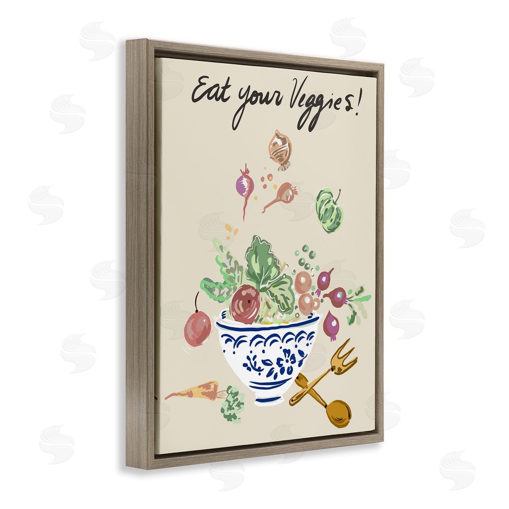 Sundance Graphics Eat Your Veggies Bowl Brown Floating Frame Canvas Wall Art Print