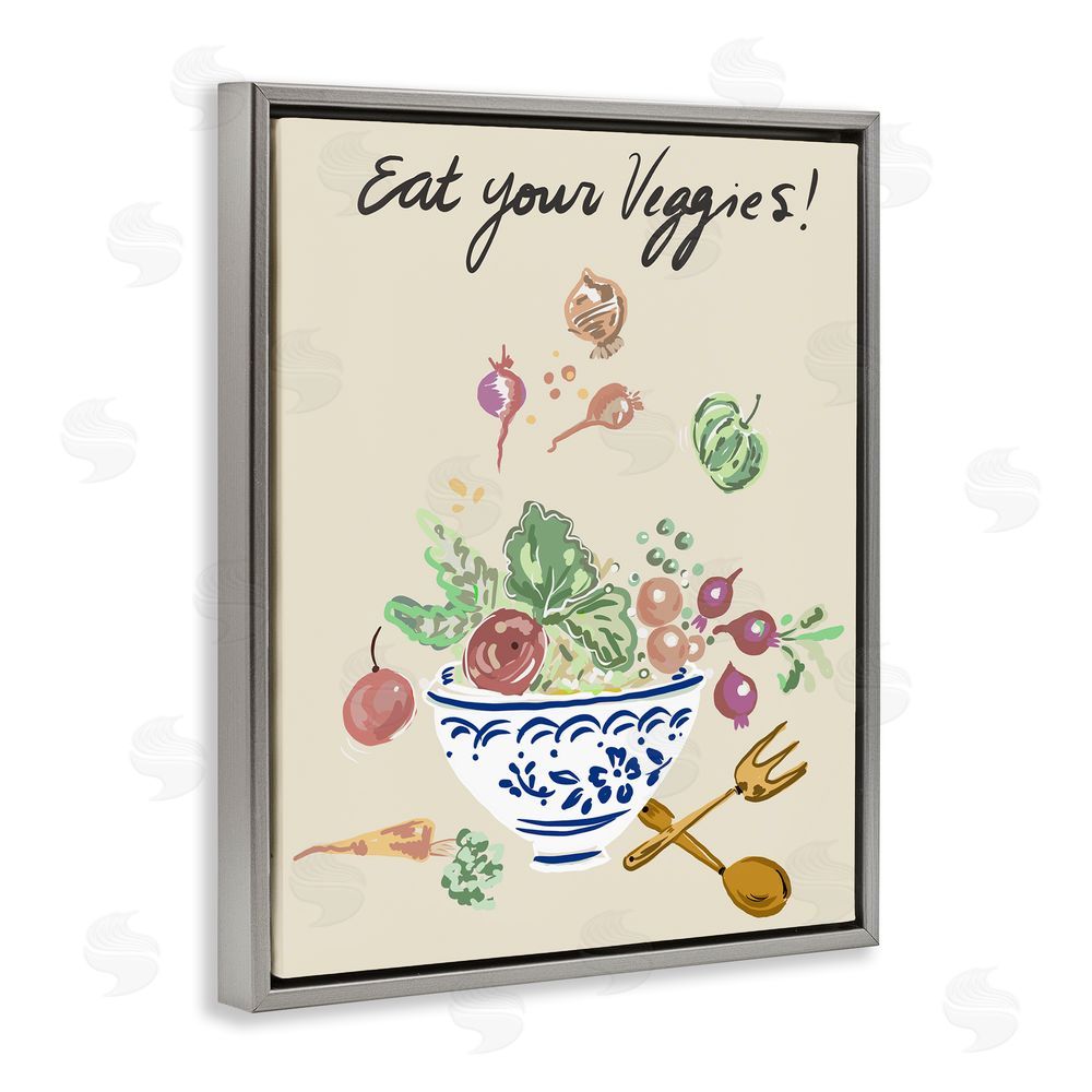 Sundance Graphics Eat Your Veggies Bowl Gray Floating Frame Canvas Wall Art Print