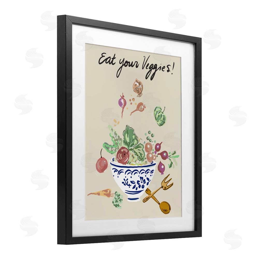 Sundance Graphics Eat Your Veggies Bowl Black Framed Print Under Glass Wall Art