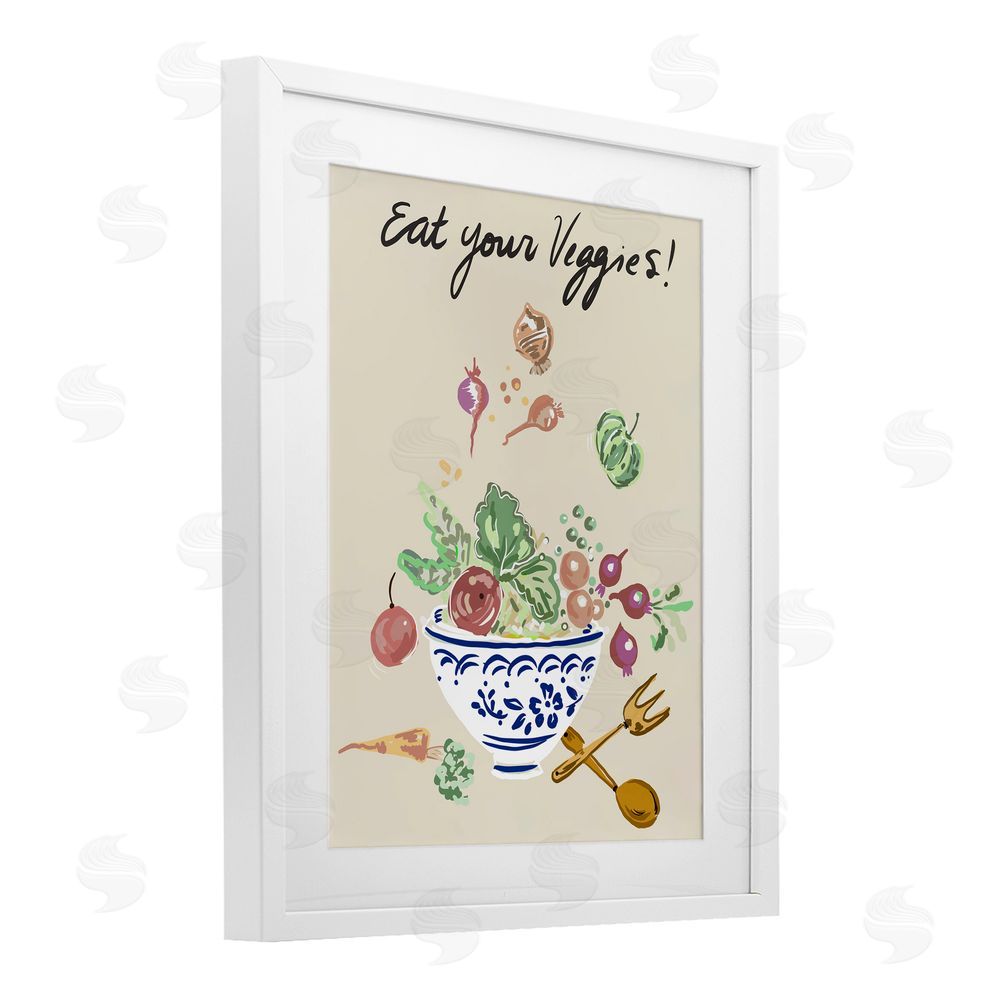 Sundance Graphics Eat Your Veggies Bowl White Framed Print Under Glass Wall Art