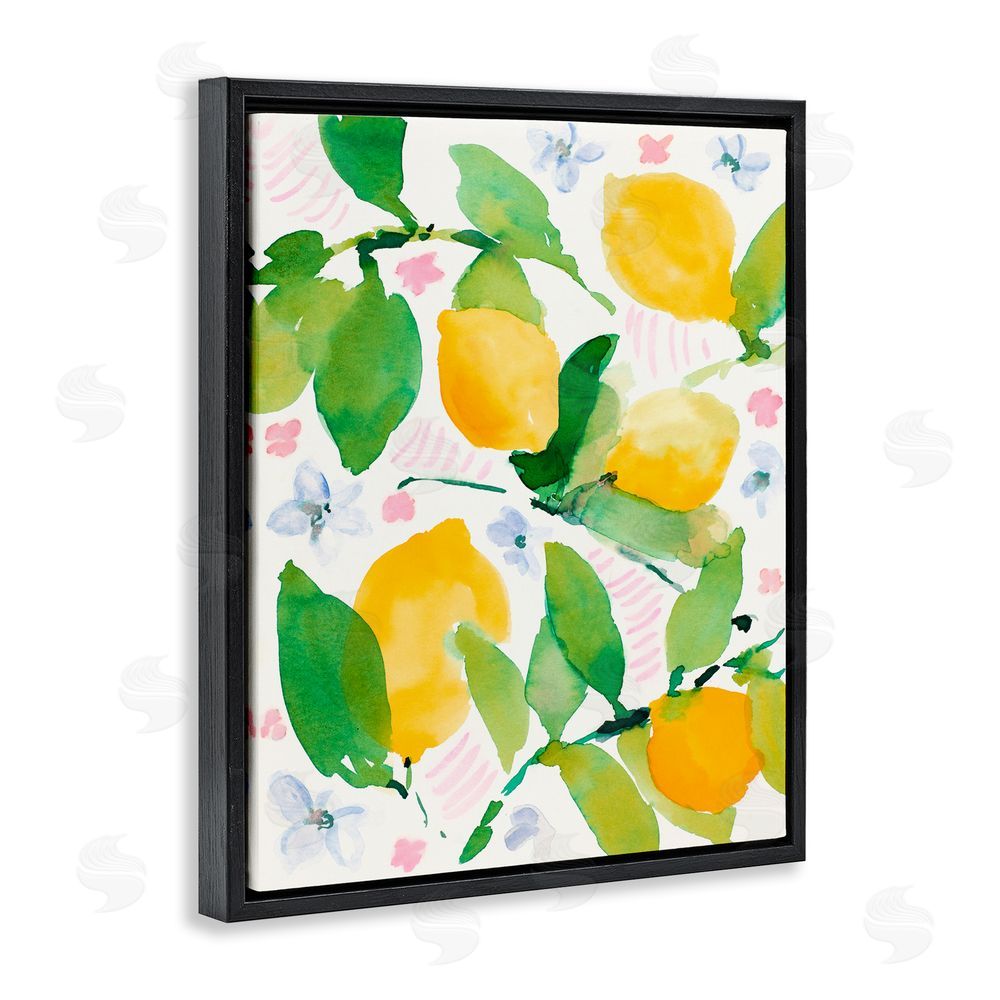 Sundance Graphics Garden Lemons with Pastel Florals Black Floating Frame Canvas Wall Art Print