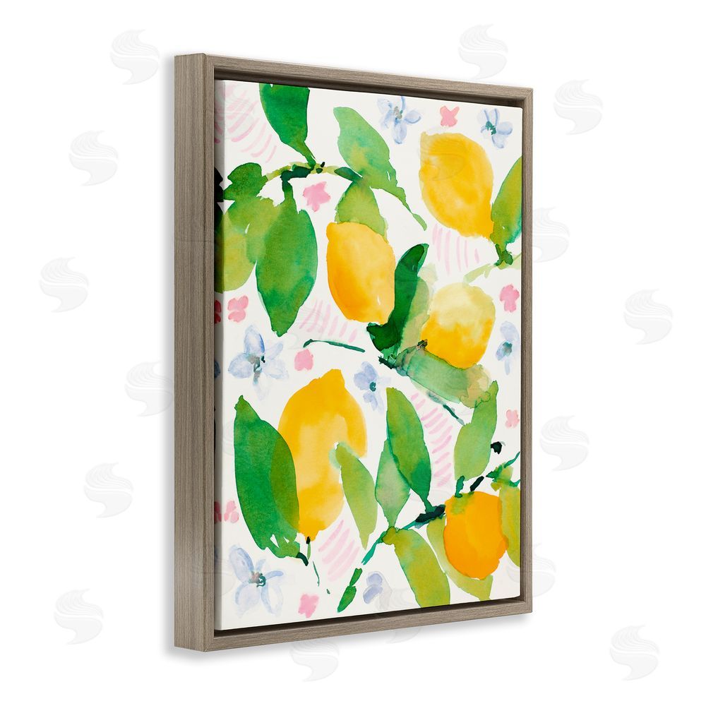 Sundance Graphics Garden Lemons with Pastel Florals Brown Floating Frame Canvas Wall Art Print