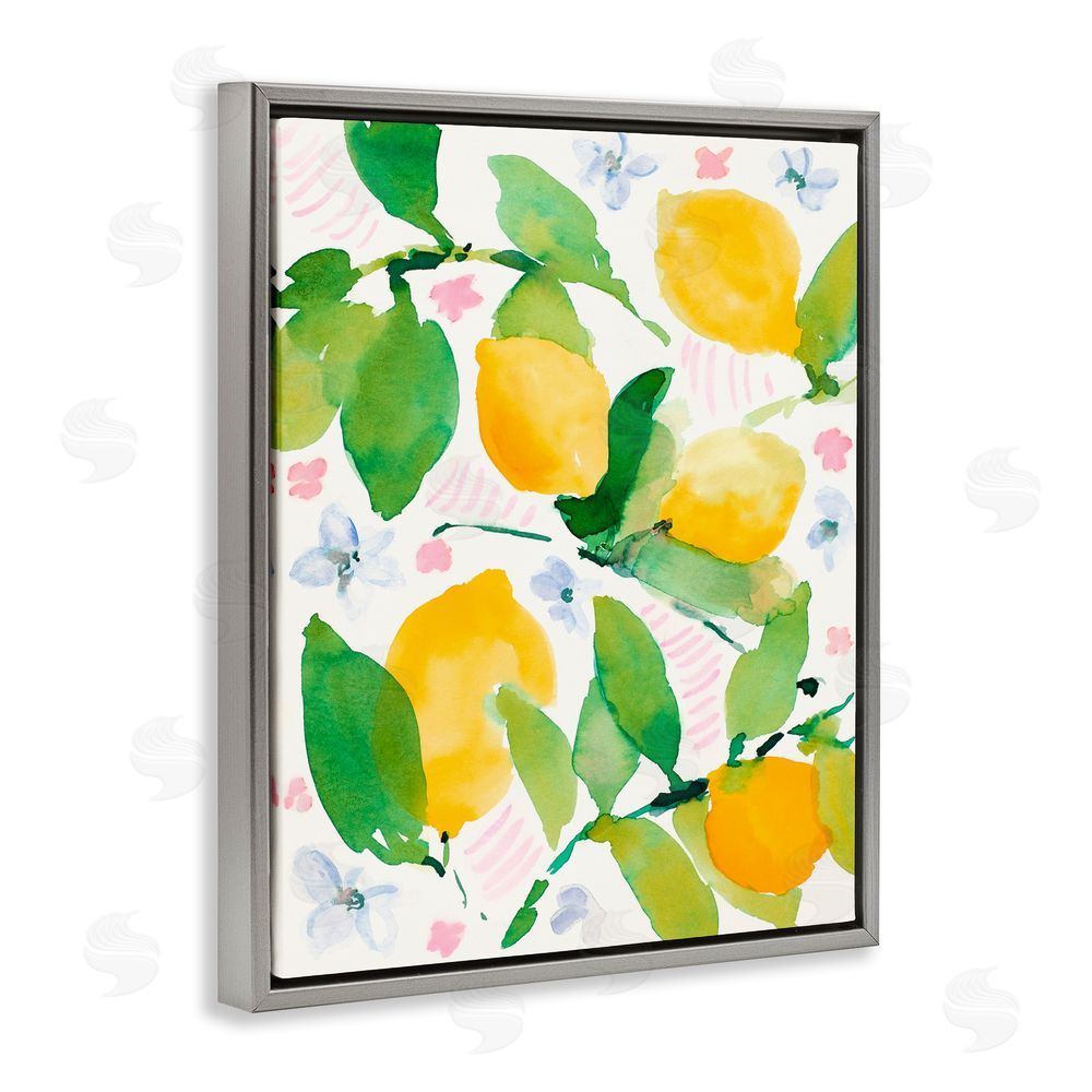 Sundance Graphics Garden Lemons with Pastel Florals Gray Floating Frame Canvas Wall Art Print