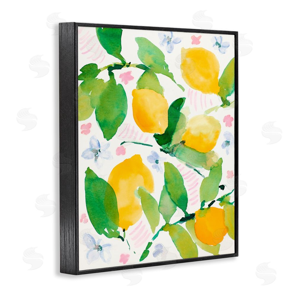 Sundance Graphics Garden Lemons with Pastel Florals Black Framed Giclee Wall Art Print