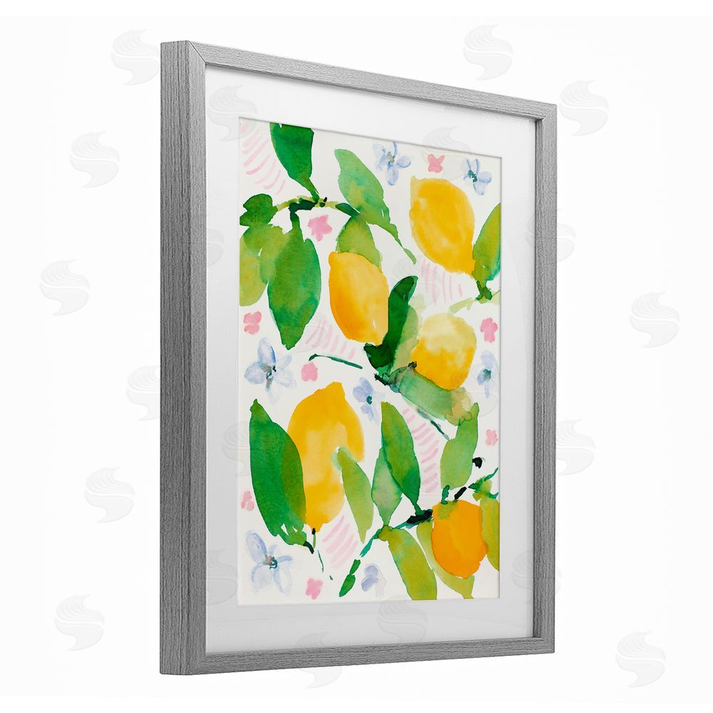 Sundance Graphics Garden Lemons with Pastel Florals Gray Framed Print Under Glass Wall Art