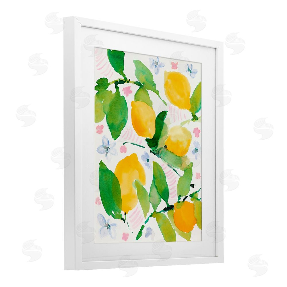 Sundance Graphics Garden Lemons with Pastel Florals White Framed Print Under Glass Wall Art