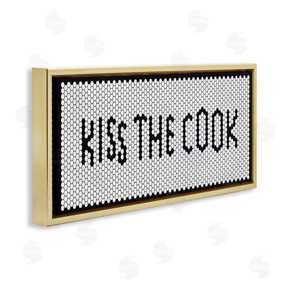 Sundance Graphics Retro Kiss The Cook Gold Floating Frame Canvas Wall Art Print
