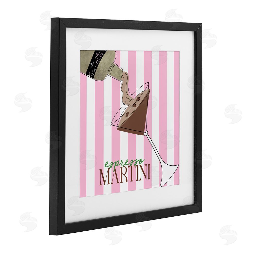 Sundance Graphics Espresso Martini Pink Stripes Black Framed Print Under Glass Wall Art
