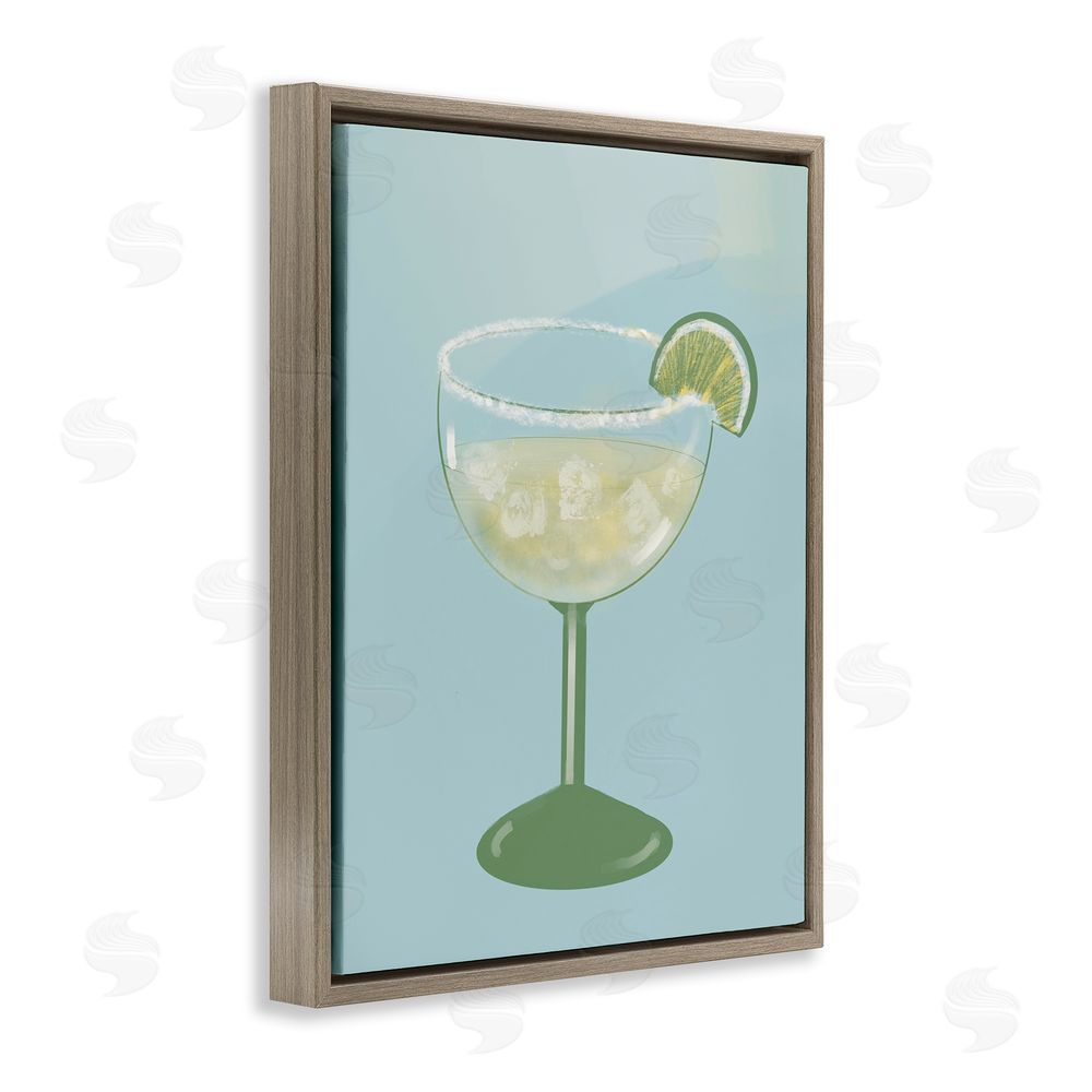Sundance Graphics Margarita Glass over Blue Brown Floating Frame Canvas Wall Art Print