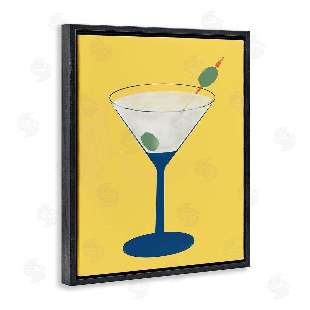 Sundance Graphics Martini Glass over Yellow Black Floating Frame Canvas Wall Art Print