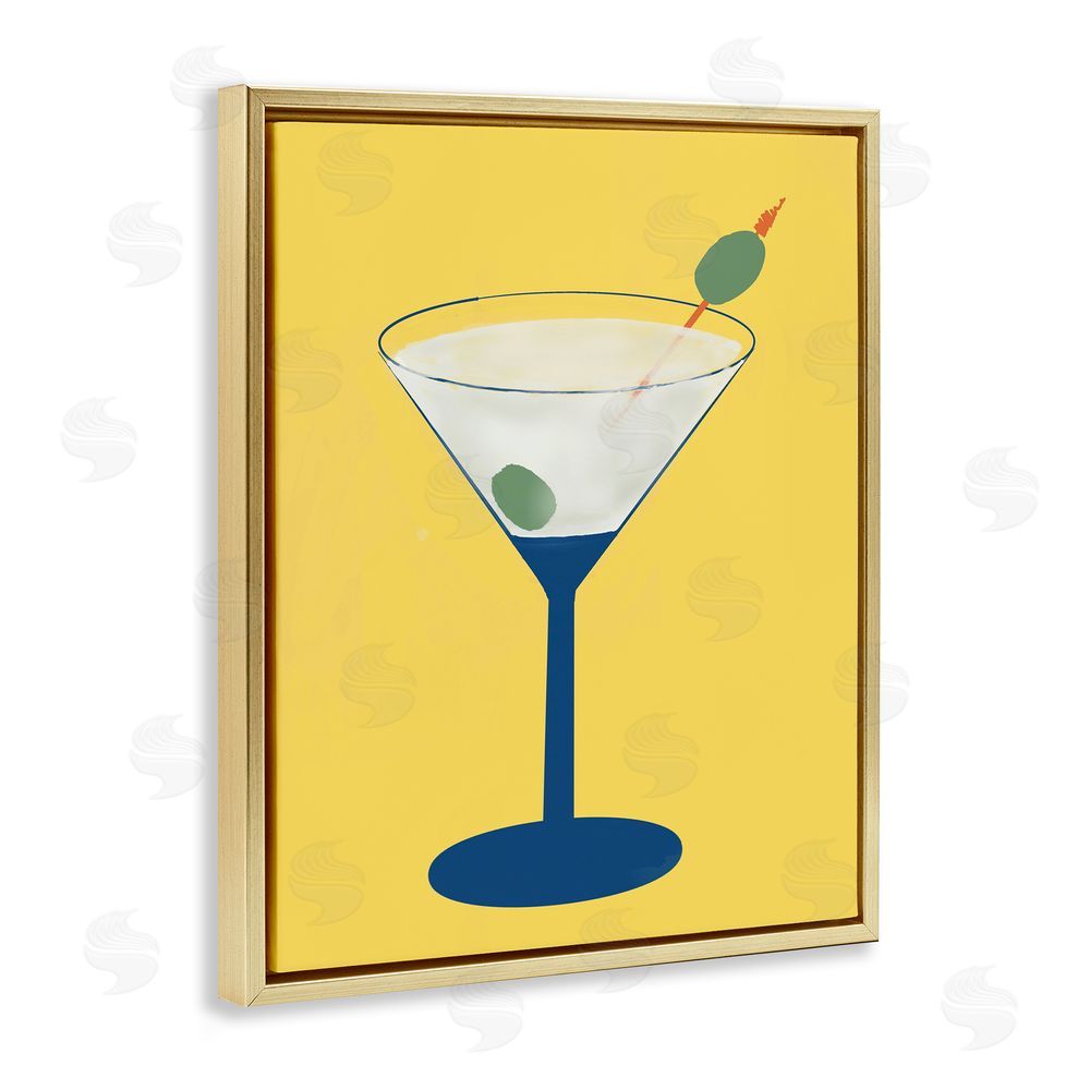Sundance Graphics Martini Glass over Yellow Gold Floating Frame Canvas Wall Art Print