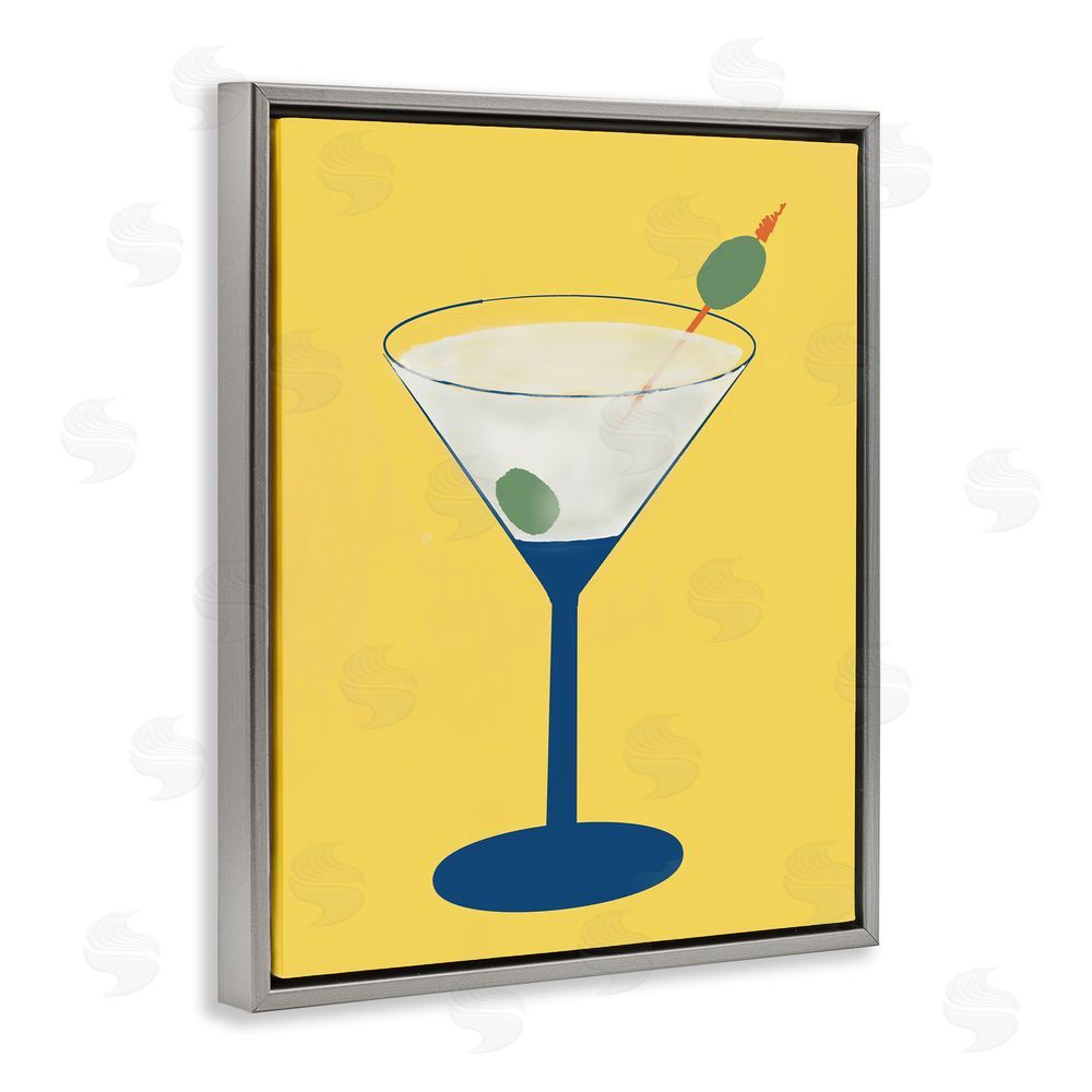 Sundance Graphics Martini Glass over Yellow Gray Floating Frame Canvas Wall Art Print