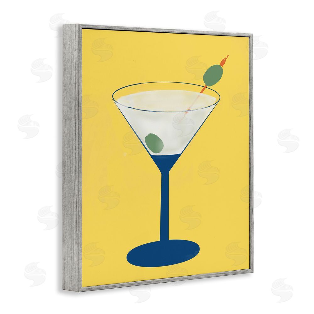 Sundance Graphics Martini Glass over Yellow Gray Framed Giclee Wall Art Print
