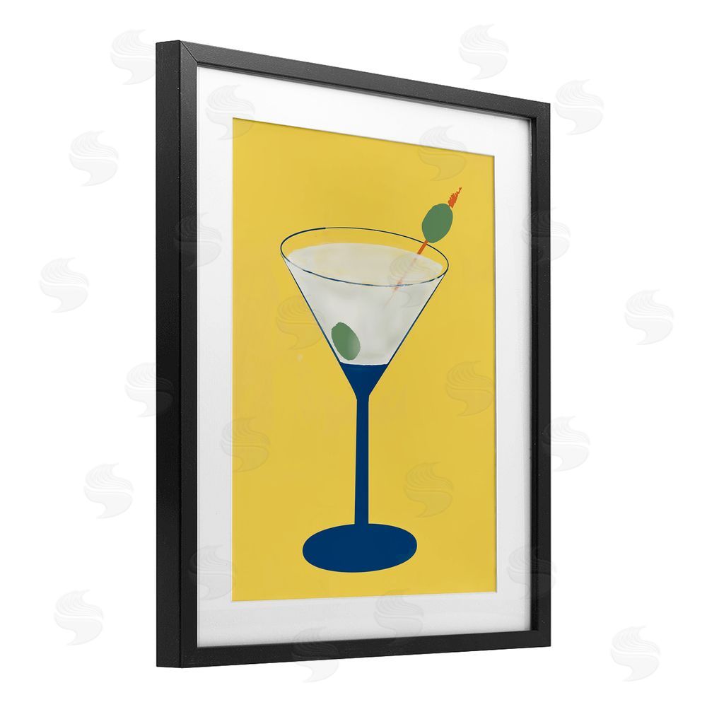 Sundance Graphics Martini Glass over Yellow Black Framed Print Under Glass Wall Art