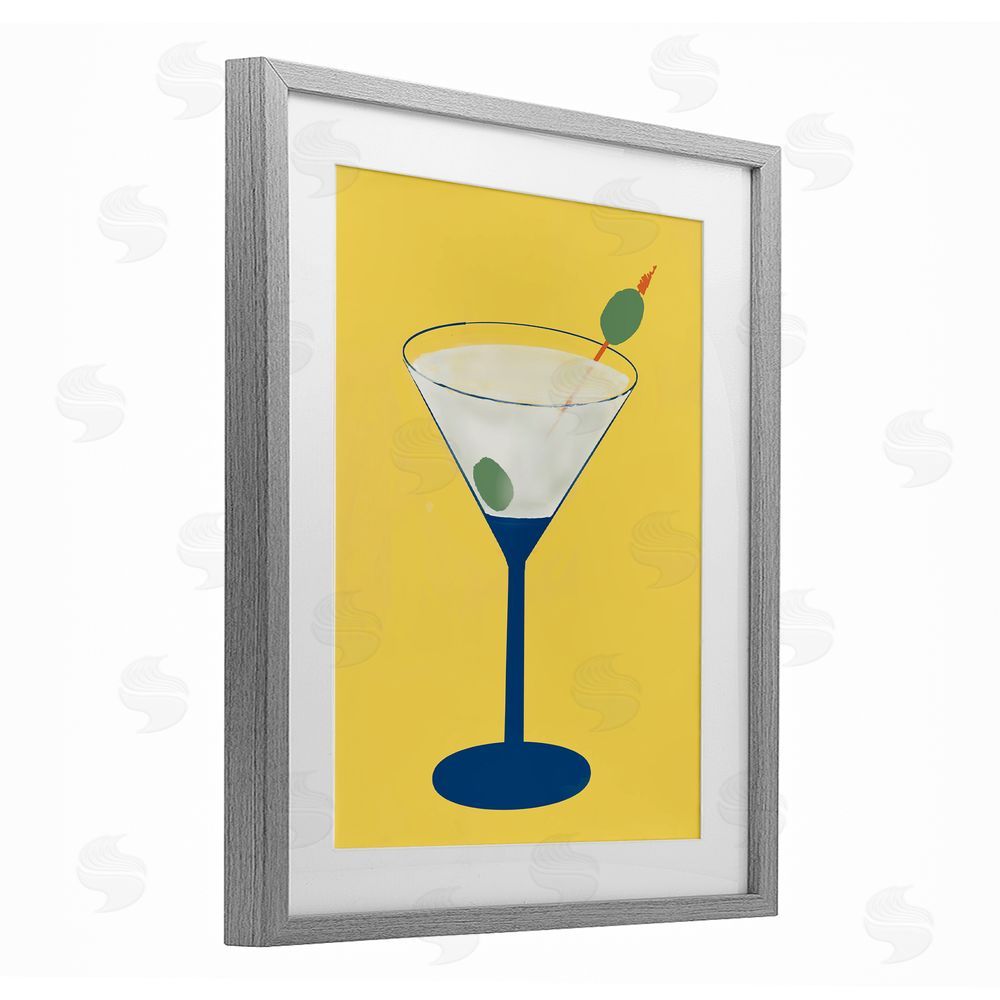 Sundance Graphics Martini Glass over Yellow Gray Framed Print Under Glass Wall Art