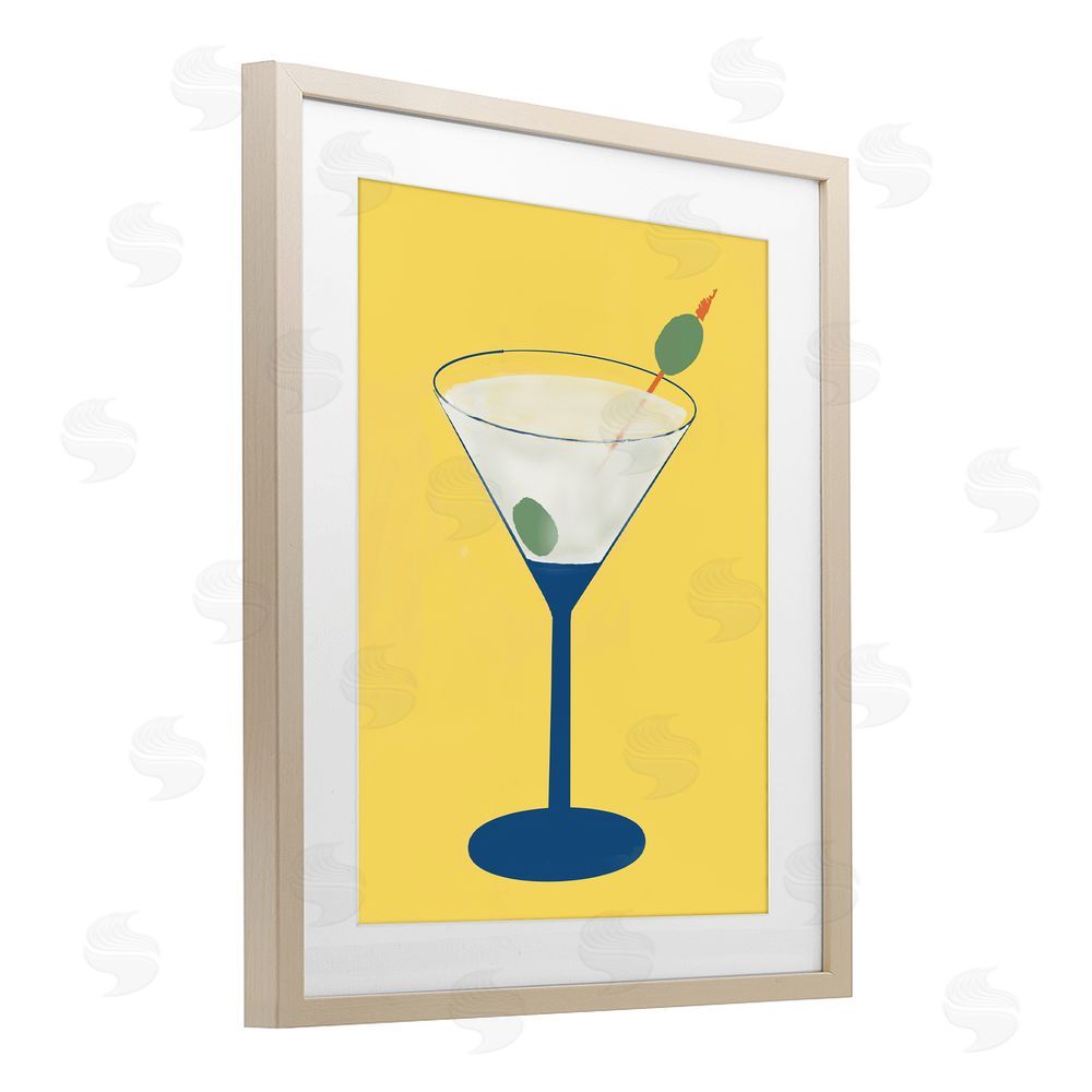 Sundance Graphics Martini Glass over Yellow Birch Framed Print Under Glass Wall Art