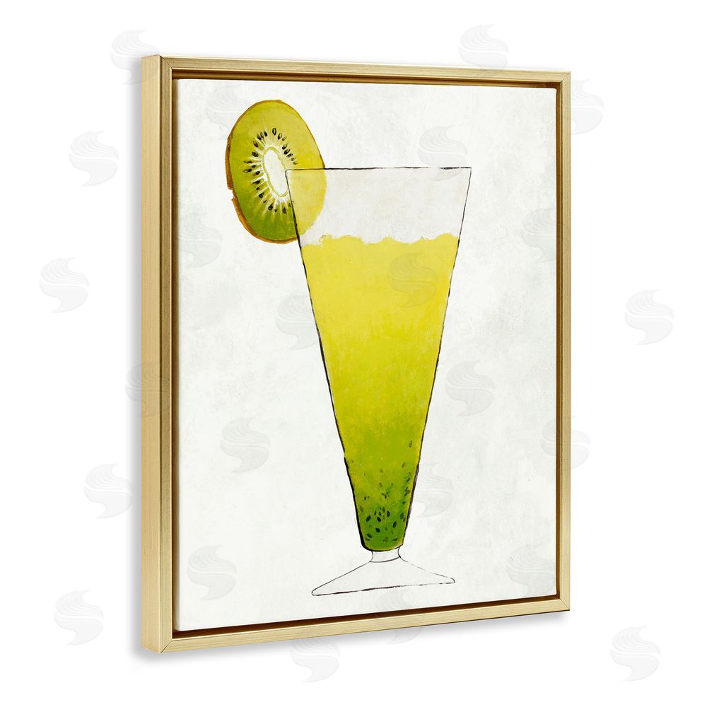 Sundance Graphics Summer Cocktail Kiwi Slice Gold Floating Frame Canvas Wall Art Print
