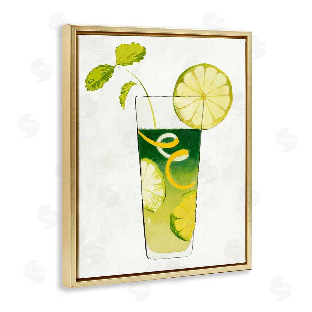 Sundance Graphics Summer Cocktail Lime Mint Gold Floating Frame Canvas Wall Art Print