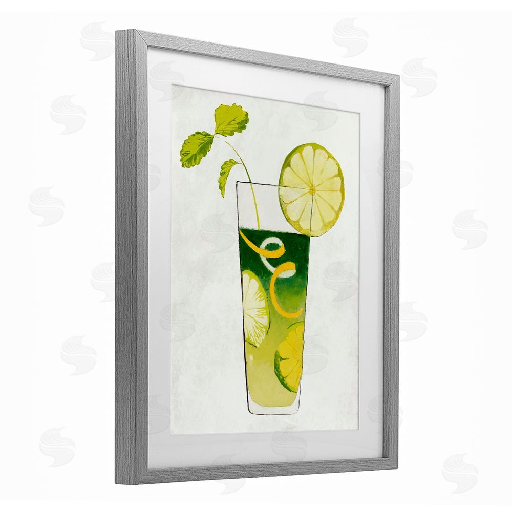 Sundance Graphics Summer Cocktail Lime Mint Gray Framed Print Under Glass Wall Art
