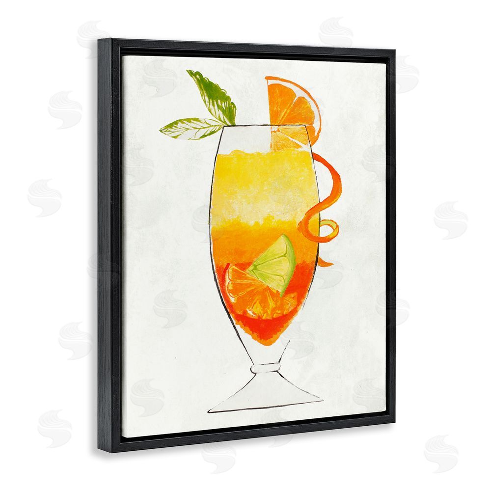 Sundance Graphics Summer Cocktail Orange Fruit Black Floating Frame Canvas Wall Art Print