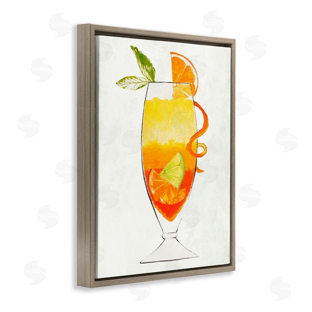 Sundance Graphics Summer Cocktail Orange Fruit Brown Floating Frame Canvas Wall Art Print