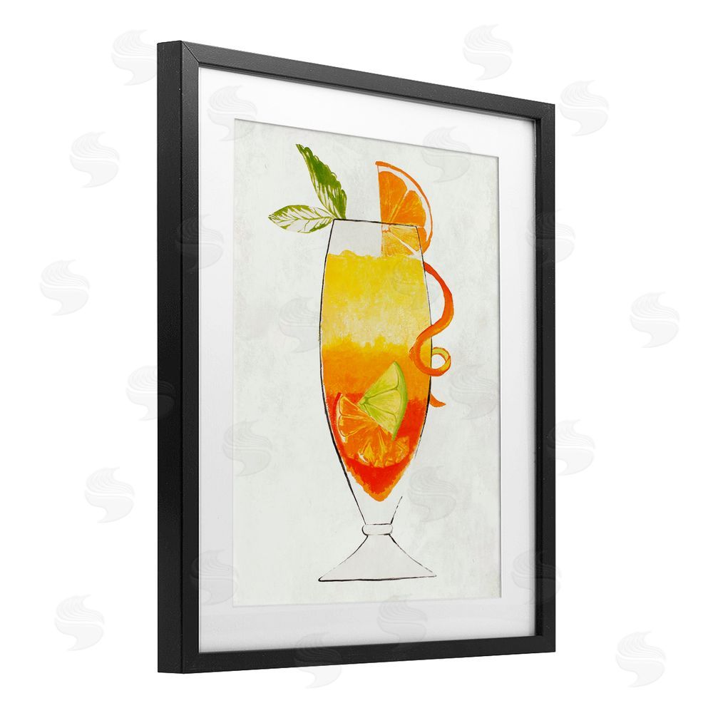 Sundance Graphics Summer Cocktail Orange Fruit Black Framed Print Under Glass Wall Art