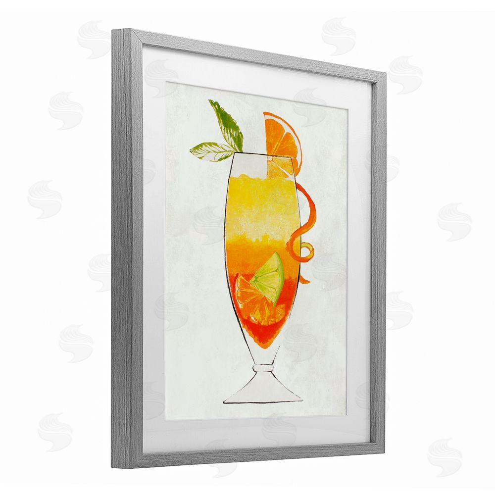 Sundance Graphics Summer Cocktail Orange Fruit Gray Framed Print Under Glass Wall Art