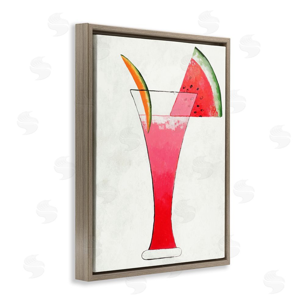 Sundance Graphics Summer Cocktail Watermelon Slice Brown Floating Frame Canvas Wall Art Print