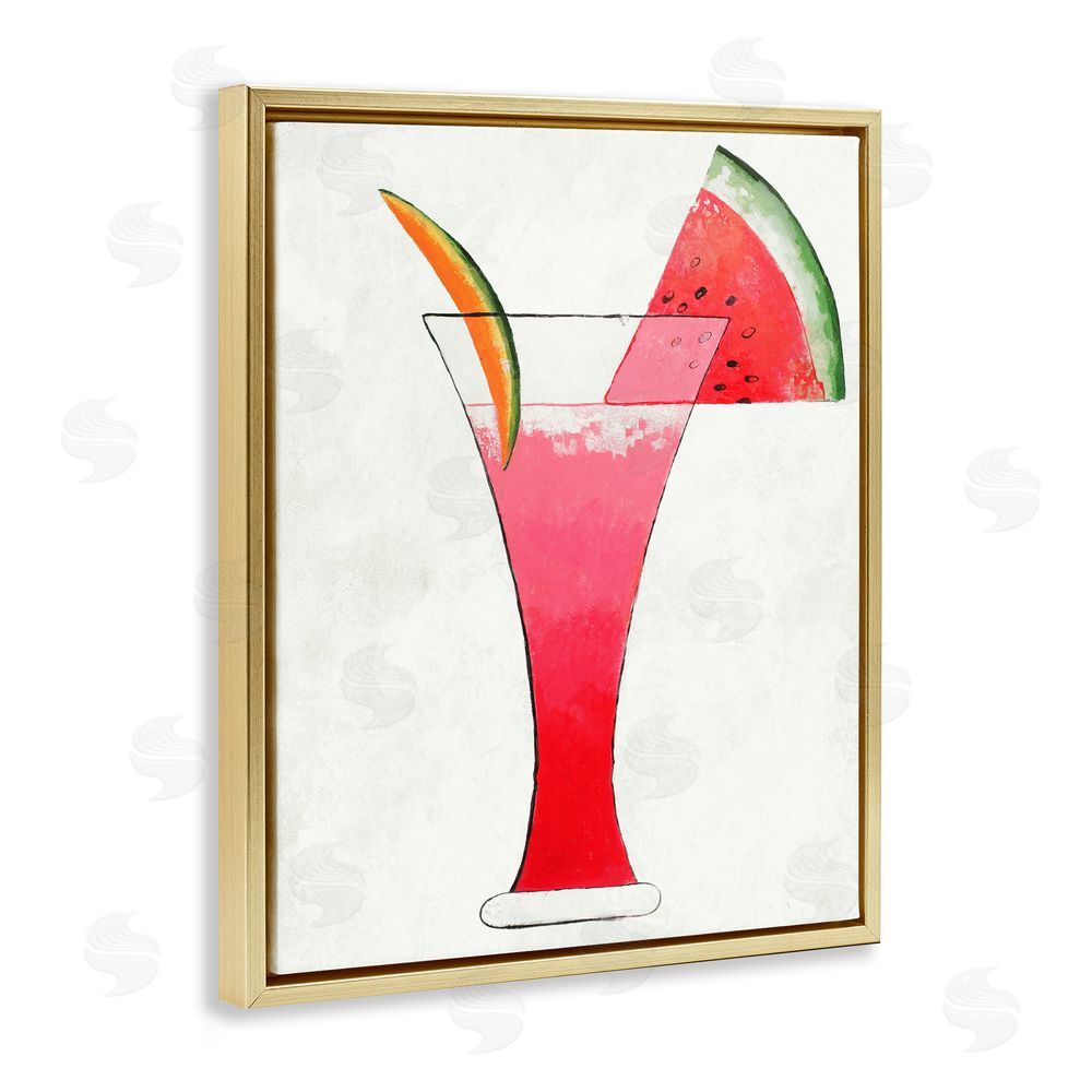 Sundance Graphics Summer Cocktail Watermelon Slice Gold Floating Frame Canvas Wall Art Print