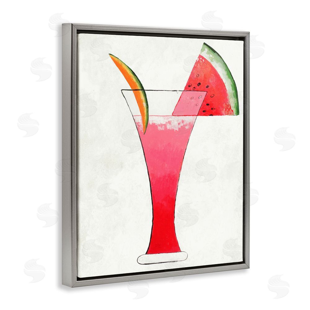Sundance Graphics Summer Cocktail Watermelon Slice Gray Floating Frame Canvas Wall Art Print