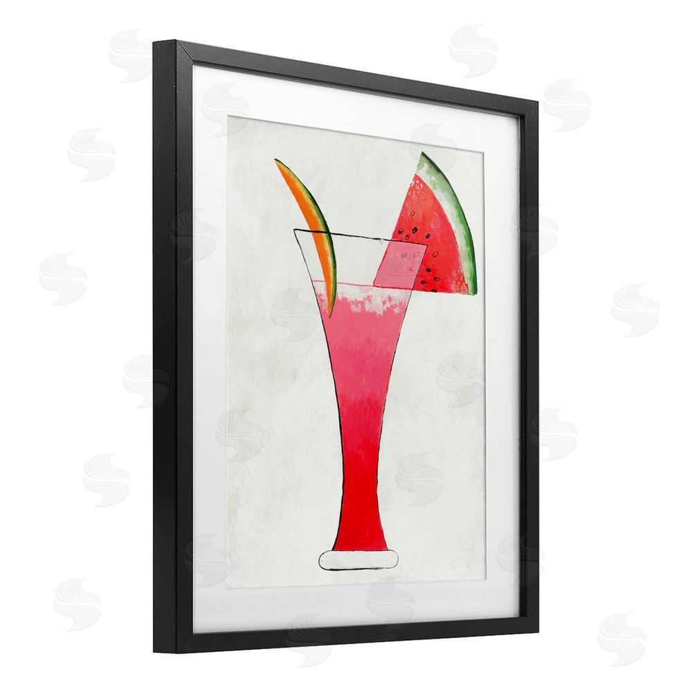 Sundance Graphics Summer Cocktail Watermelon Slice Black Framed Print Under Glass Wall Art