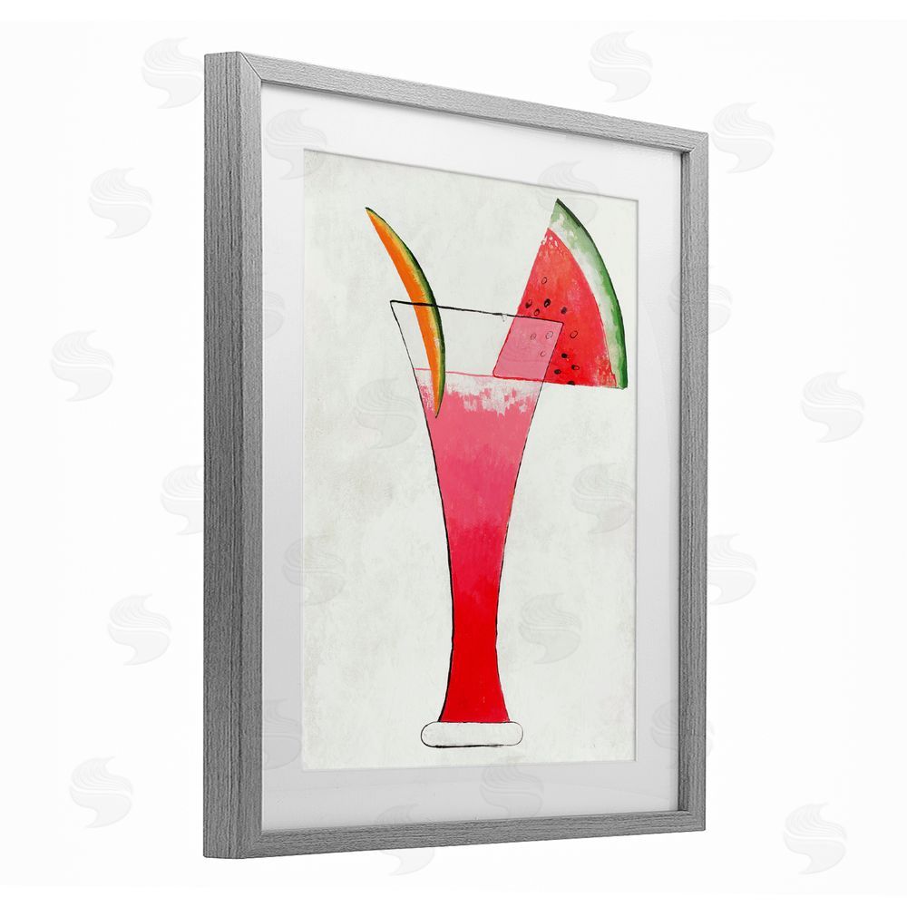 Sundance Graphics Summer Cocktail Watermelon Slice Gray Framed Print Under Glass Wall Art