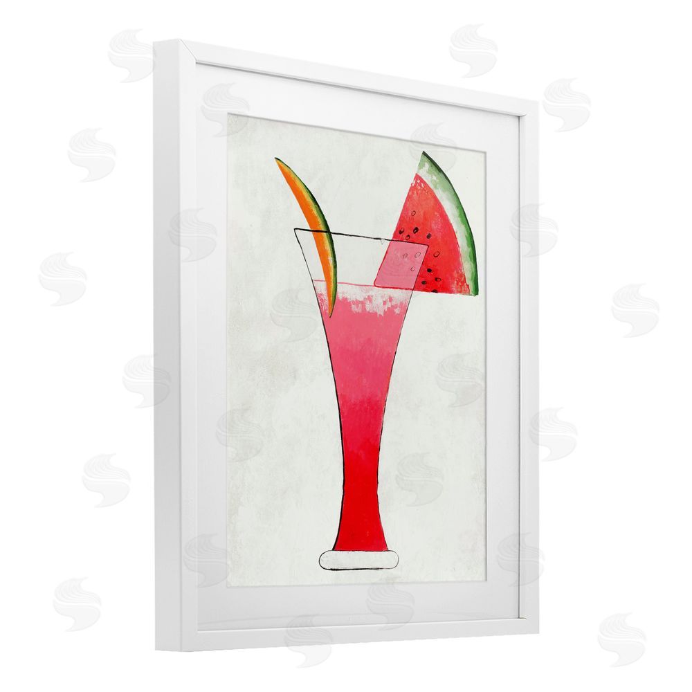 Sundance Graphics Summer Cocktail Watermelon Slice White Framed Print Under Glass Wall Art