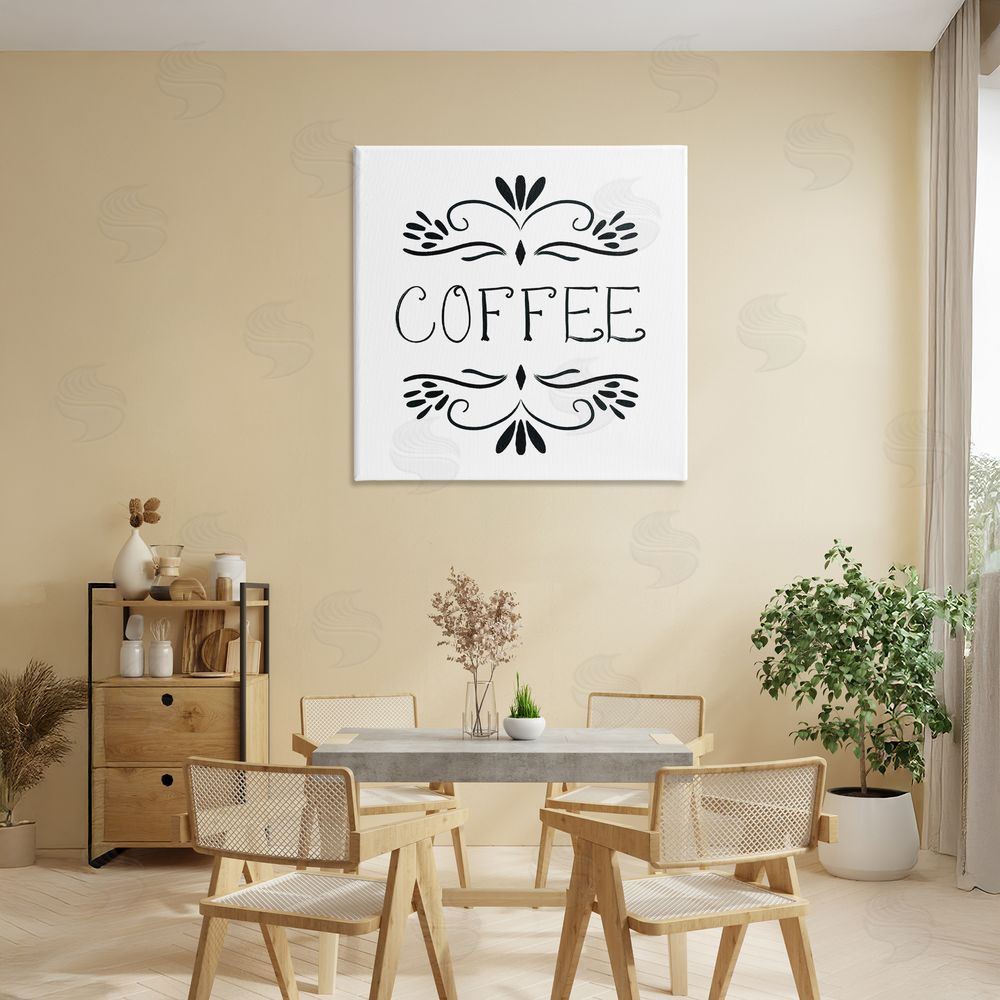 Sundance Graphics Coffee with Floral Emblems Canvas Wall Art Print in Room