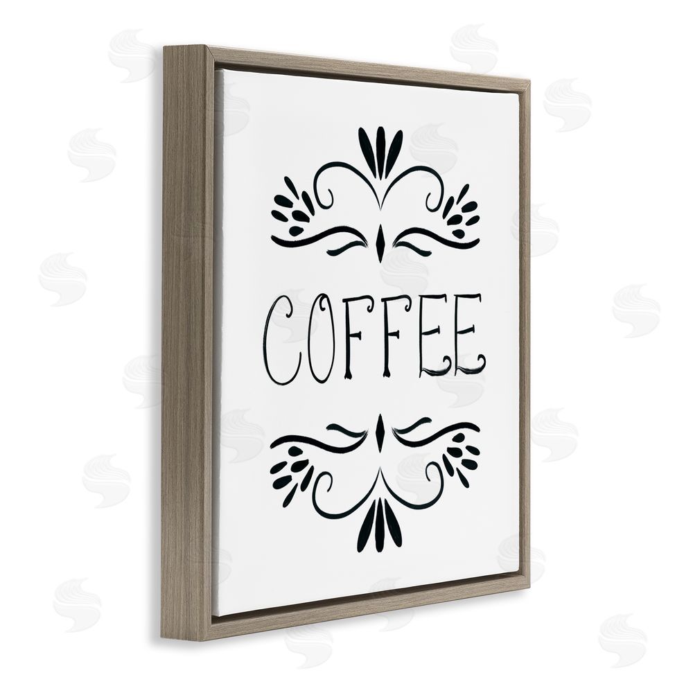 Sundance Graphics Coffee with Floral Emblems Brown Floating Frame Canvas Wall Art Print