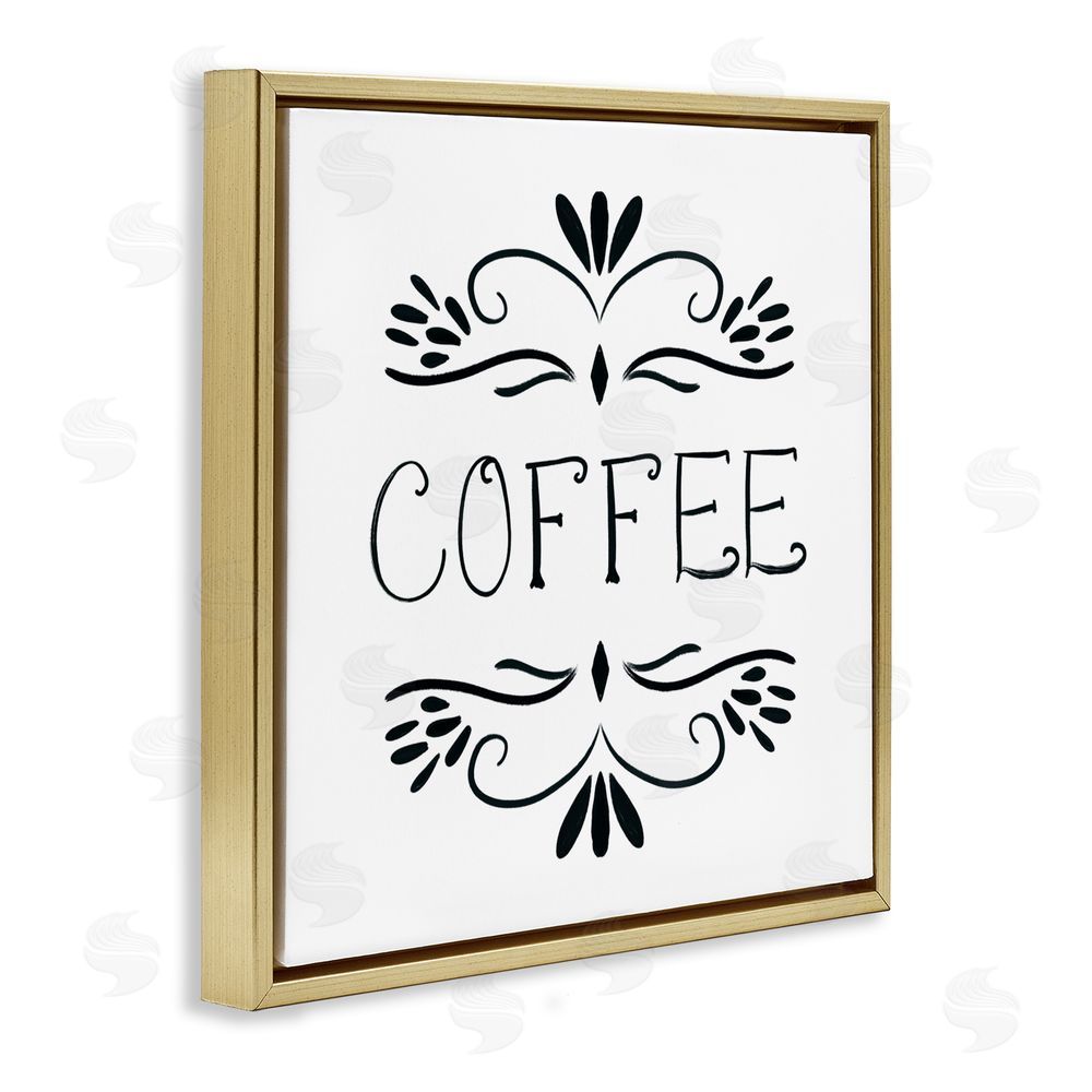Sundance Graphics Coffee with Floral Emblems Gold Floating Frame Canvas Wall Art Print