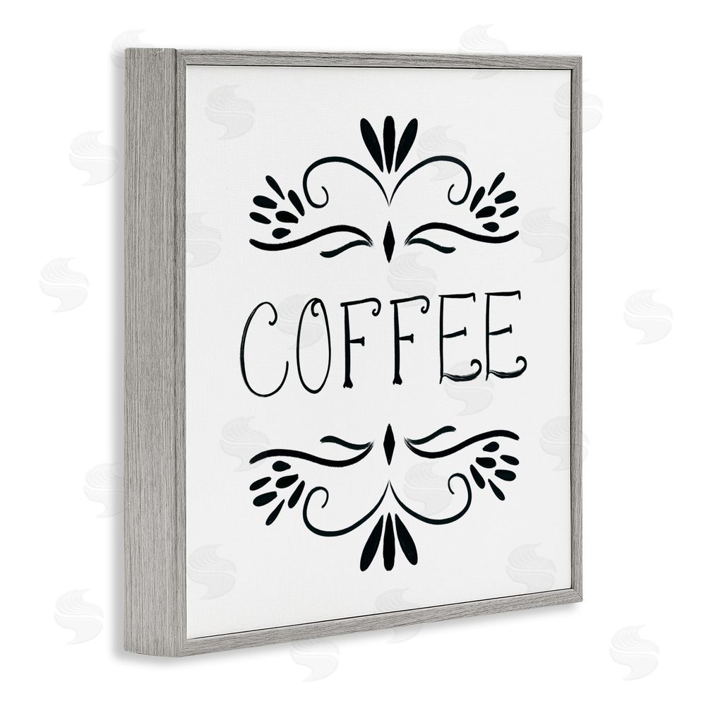Sundance Graphics Coffee with Floral Emblems Gray Framed Giclee Wall Art Print