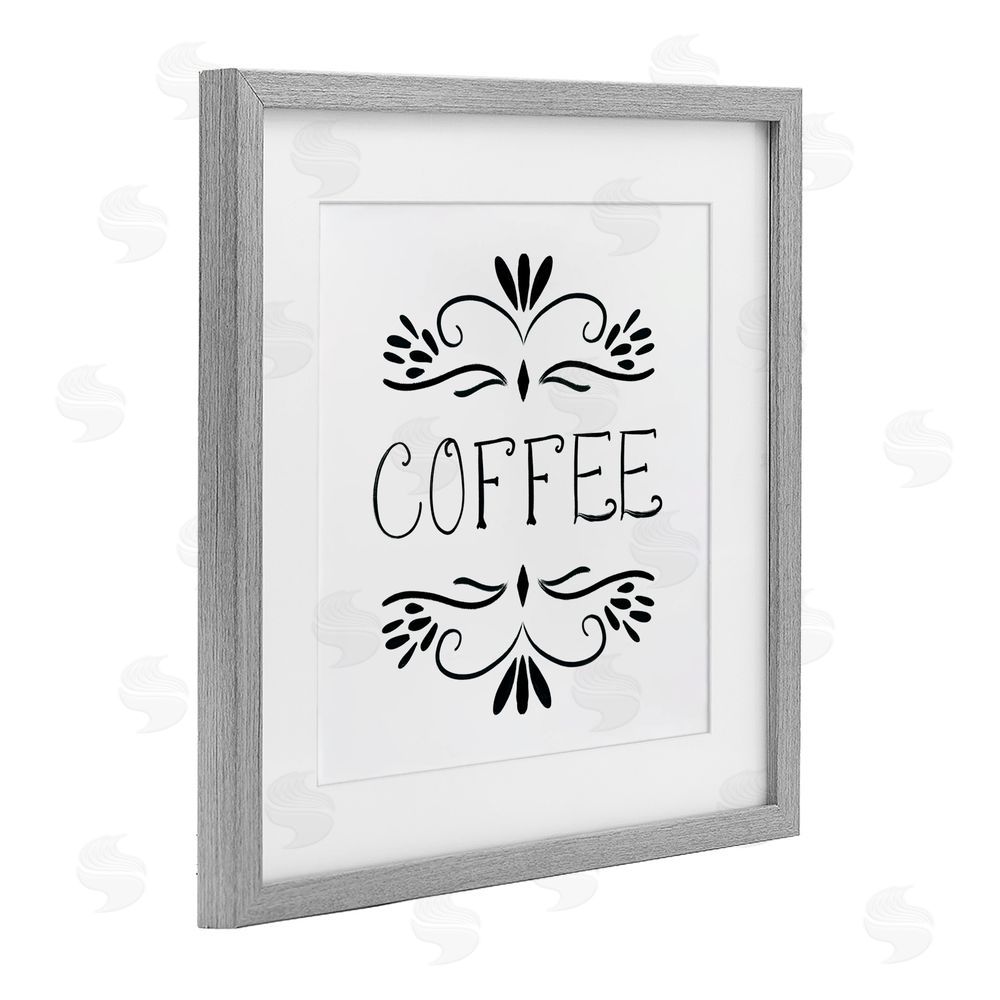 Sundance Graphics Coffee with Floral Emblems Gray Framed Print Under Glass Wall Art