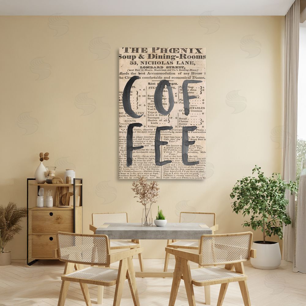 Sundance Graphics Vintage Coffee Newspaper Canvas Wall Art Print in Room
