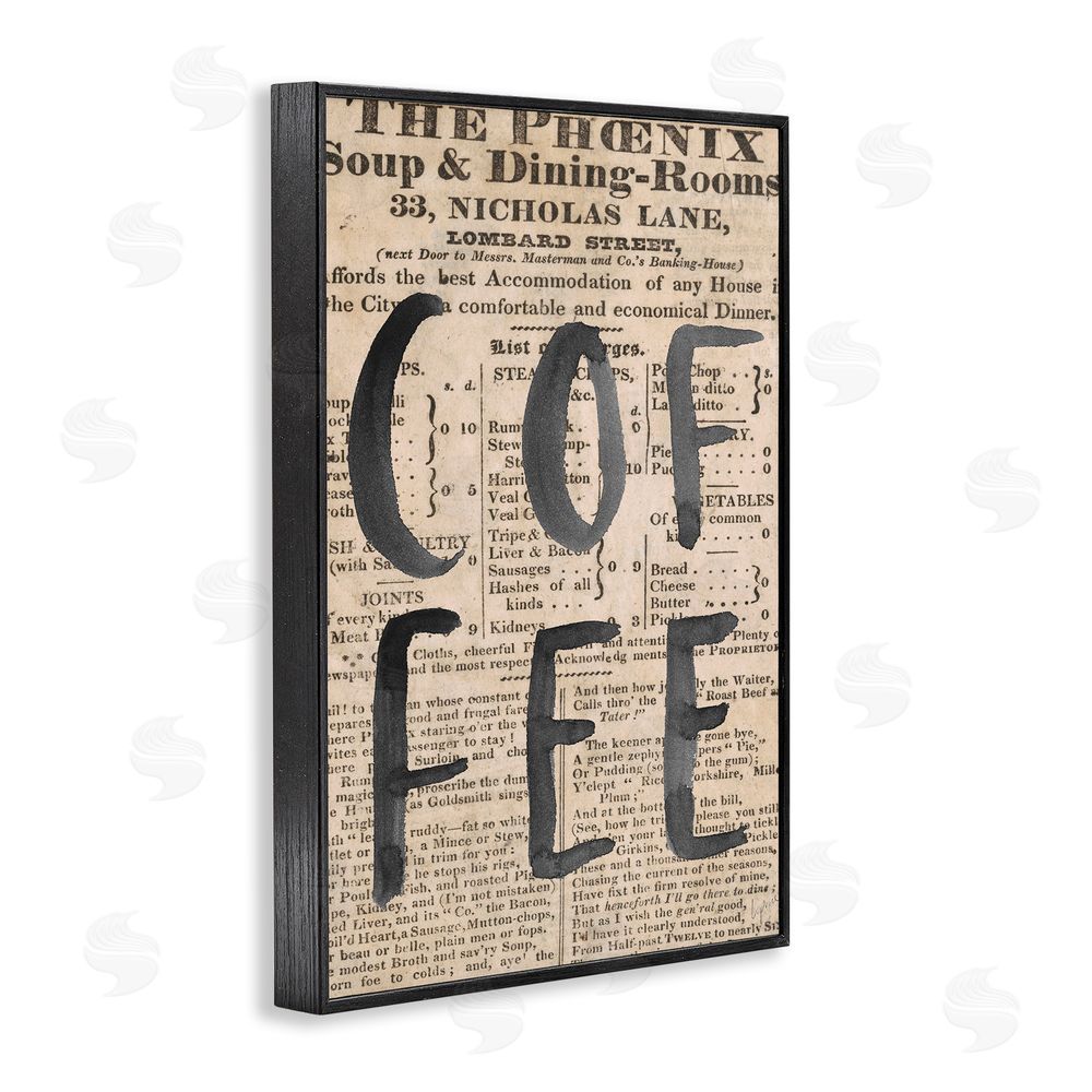 Sundance Graphics Vintage Coffee Newspaper Black Framed Giclee Wall Art Print