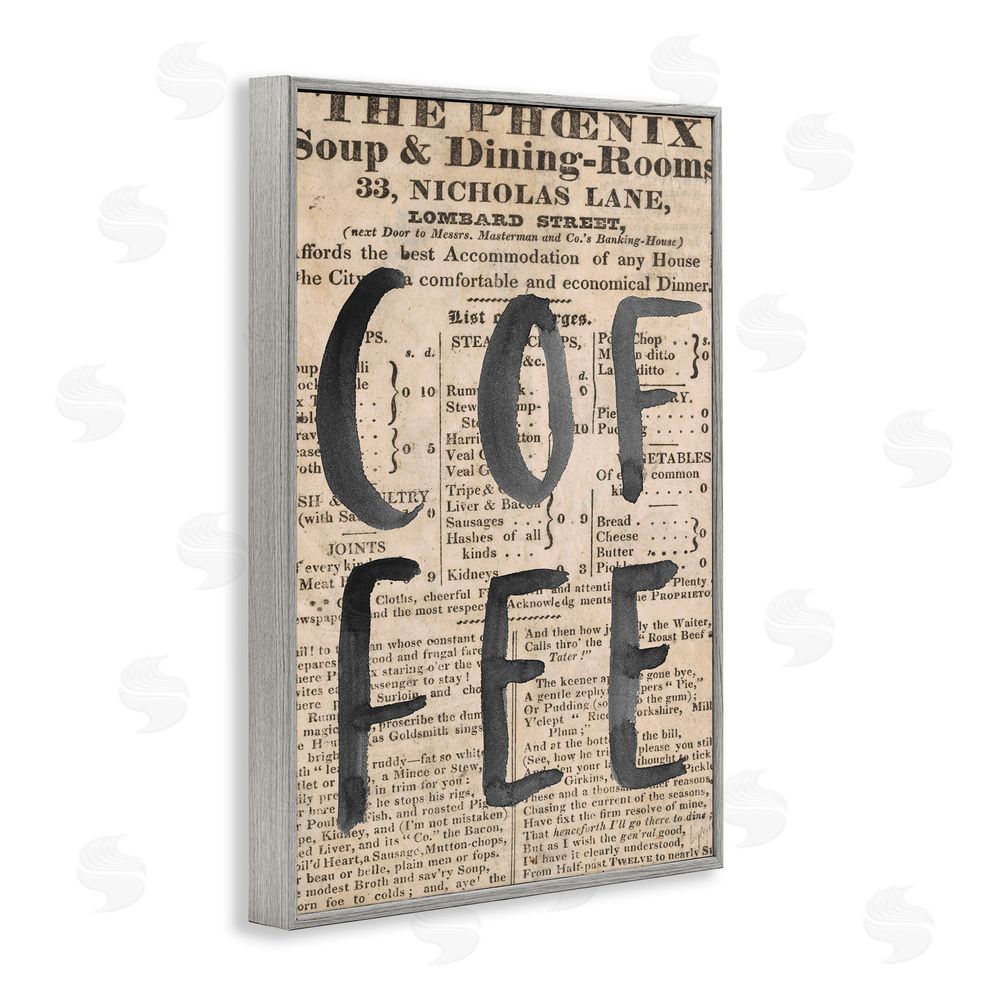 Sundance Graphics Vintage Coffee Newspaper Gray Framed Giclee Wall Art Print